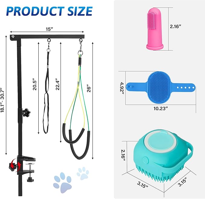 Dog Grooming Arm with 5pcs Pet Bath Brush - 35" Pet Grooming Table Arm with Adjustable No Sit Haunch Holders, Dog Grooming Stand with Loop Noose - Ideal for Small & Medium Dogs