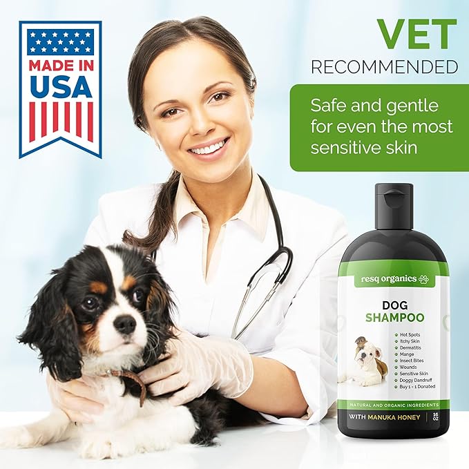 Hypoallergenic Dog Shampoo, Cleans and Soothes Dry Flakey Skin, Reduce Dandruff, Shedding, Calms Itching, Scratching, Organic Aloe & Manuka Honey Softens Fur Moisturizes and Deodorizes