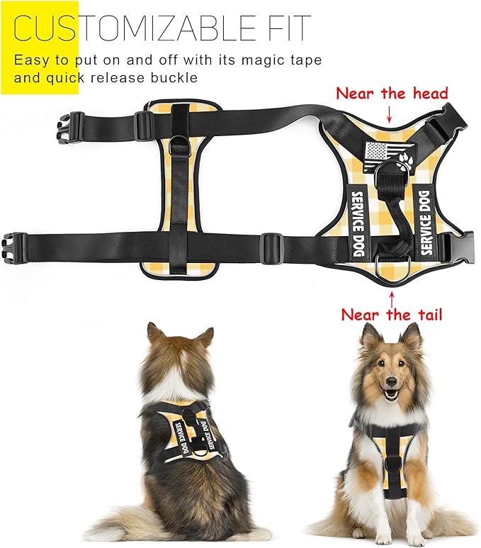 Demigreat Service Dog Harness, Reflective Dog Vest Harness with 5 PCS Patches, Adjustable Soft Oxford Pet Harness, Inner Layer Mesh, Easy to Control for Dogs