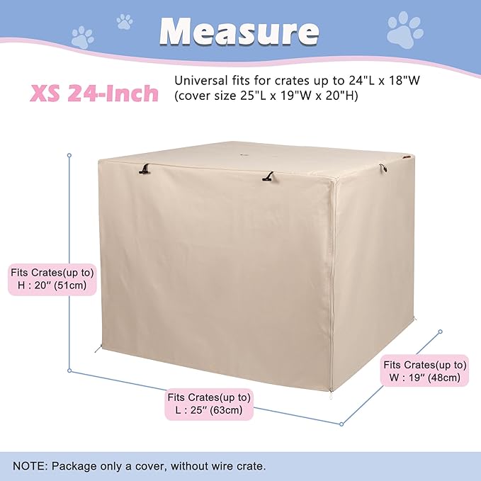 Deblue Heavy-Duty Dog Crate Cover, Privacy Pet Kennel Cover Universal Fits for 24 Inches Wire Cage, Polyester Crate Cover Fit for 1 2 3 Doors Crate (Tan)