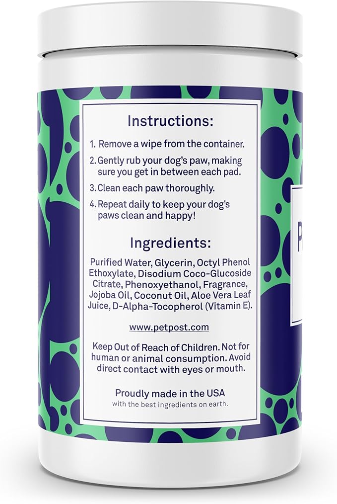 Petpost | Paw Wipes for Dogs - Nourishing, Revitalizing Dog Paw Cleaner with Coconut Oil, Jojoba Oil, and Aloe - Ultra Soft Cotton Pads - Cherry Blossom Scent 70 ct.