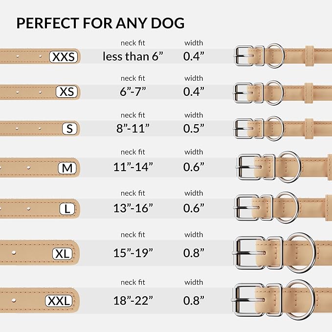CollarDirect Rolled Leather Dog Collar, Soft Padded Round Puppy Collar, Handmade Genuine Leather Collar Dog Small Large Cat Collars 13 Colors (11-14 Inch, Beige Smooth)