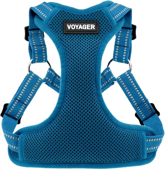 Best Pet Supplies Voyager Adjustable Dog Harness with Reflective Stripes for Walking, Jogging, Heavy-Duty Full Body No Pull Vest with Leash D-Ring, Breathable All-Weather - Harness (Turquoise), S