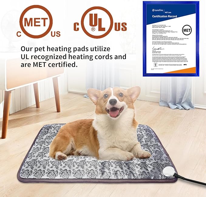 Extra Large Dog Heating Pad 47x30 in Waterproof Pet Heating Pad Smart Thermostat Switch, Whelping Supplies Heated Dog Bed, Adding Wire Rope Wires Puppy Heating Pad Mat-Rose