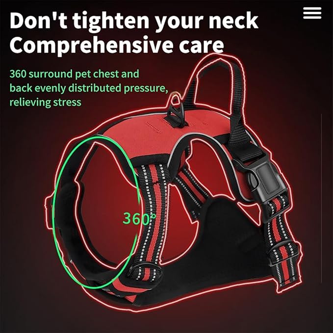 Dog Harness,Adjustable Soft Padded Dog Vest with 2 Leash Clips,No-Pull Pet Harness with 2 Snap Buckles,Reflective No-Choke Pet Oxford Vest for Small Medium Large Dogs (Red, L)