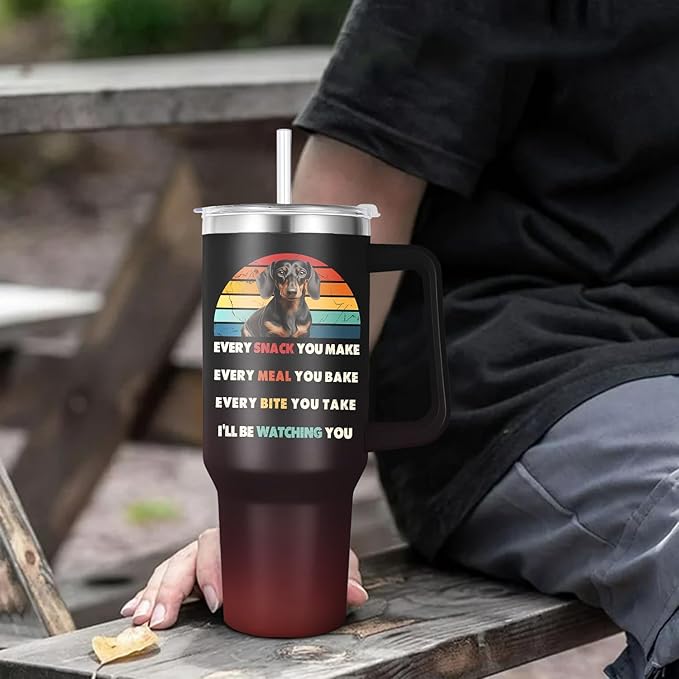 Dachshund Tumbler for Dog Owner Gift,Dachshund Water Bottle with Handle Insulated Reusable Stainless Steel 40oz (Dachshund)