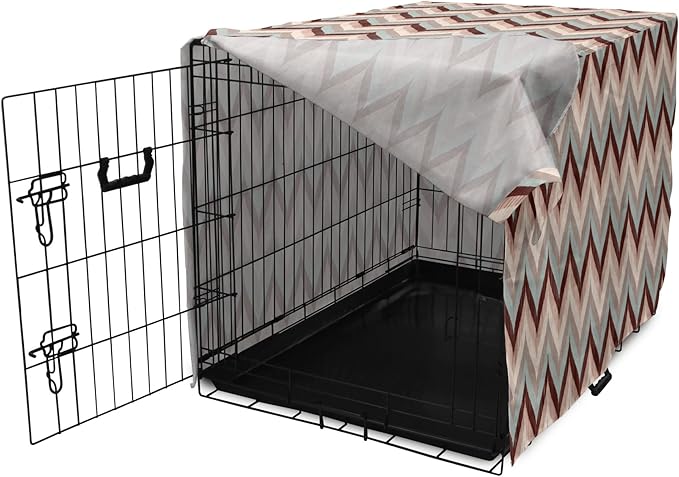 Lunarable Chevron Dog Crate Cover, Ikat Zig Zags Wavy Nostalgic Vintage Design, Easy to Use Pet Kennel Cover for Medium Large Dogs, 48 Inch, Dried Rose Pale Blue