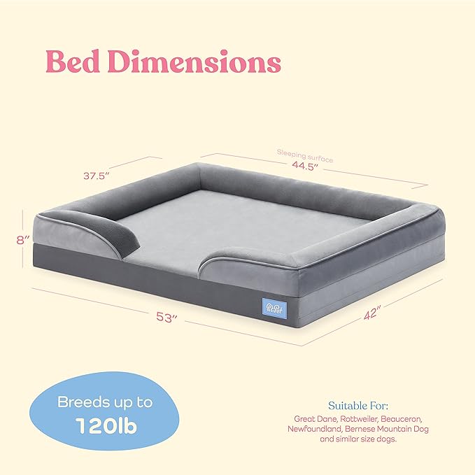 Orthopedic Sofa Dog Bed - Ultra Comfortable Dog Bed for Large Dogs - Breathable & Waterproof Pet Bed- Egg Foam Sofa Bed with Extra Head and Neck Support - (XX-Large, Gray)