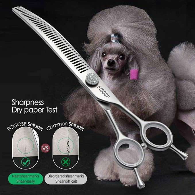 7.0'' Curved Chunkers Shears for Dog Grooming Professional Magic Dog Grooming Scissors with Big Artificial Diamonds 30 Teeth for Large Dog(7.0 in, Curved Chunkers)