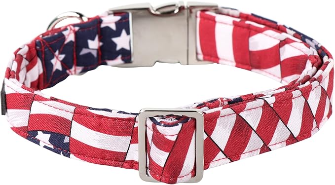 Lionet Paws Dog Collar, Comfortable Adjustable Cute Collar with Metal Buckle for Male Female Dogs Gift, July of 4th, Large, Neck 16-24 inches