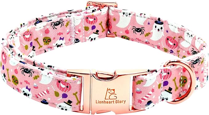 Lionheart glory Dog Collar Fall Halloween Pumpkin Collars Dog Heavy Comfortable Adjustable Pink Dog Collar for Large Collar Dogs Girls Boys Dog Collar Cute Pet Gift