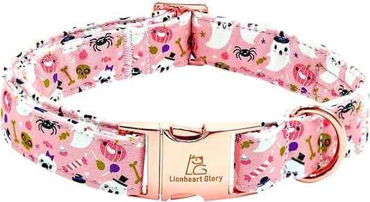 Lionheart glory Dog Collar Fall Halloween Pumpkin Collars Dog Heavy Comfortable Adjustable Pink Dog Collar for Medium Collar Dogs Girls Boys Dog Collar Cute Pet Gift