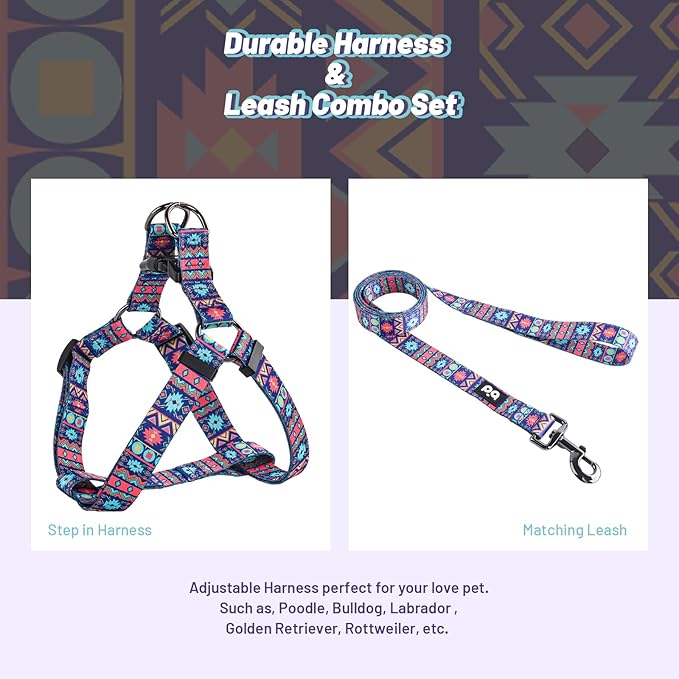 QQPETS Dog Harness Leash Set Adjustable Heavy Duty No Pull Halter Harnesses for Small Medium Large Breed Dogs Back Clip Anti-Twist Perfect for Walking