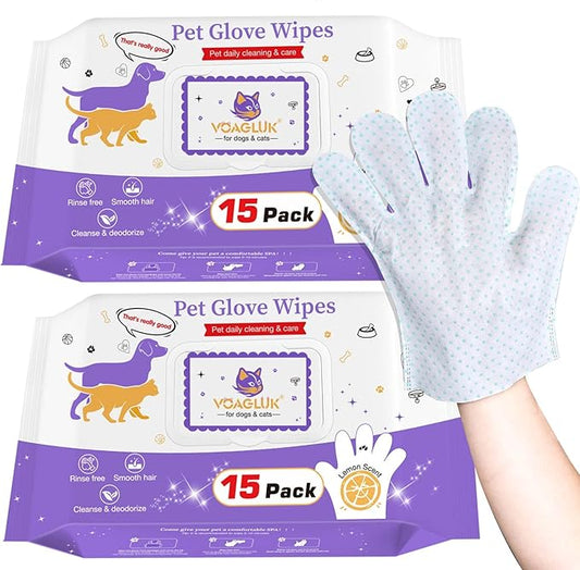 30 PCS Dog Wipes Extra Thick Pet Cleaning and Deodorizing Bath Wipes for Dogs & Cats Rinse Free Grooming Gloves with Bump Embossing for Paws, Butt, Face and Fur