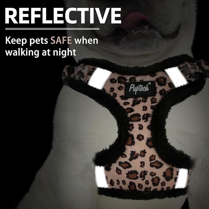 PUPTECK No Pull Dog Harness and Leash Set Reflective No Choke Step in Puppy Halter for XS Small and Medium Sized Dogs, Brown Leopard Print, Plush, L