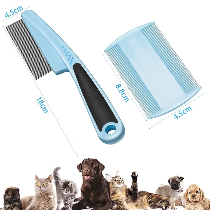 Fine Tooth Metal Comb for Removing Lice and Tear Stains, 2Pcs for Dogs, Cats, and Small Pets