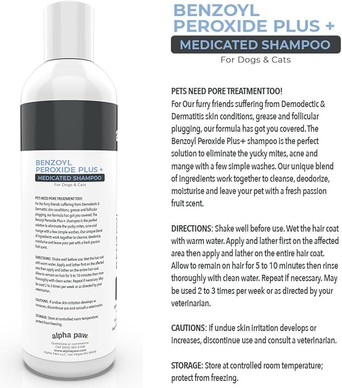 Smiling Paws Pets - Itch Relief Shampoo & Brush for Pets - Contains Benzoyl Peroxide - Kills Fleas - Relieves Allergies, Itching, Dermatitis, Mange, Dandruff, Acne, Demodex, Seborrhea, Pyoderma - 12oz