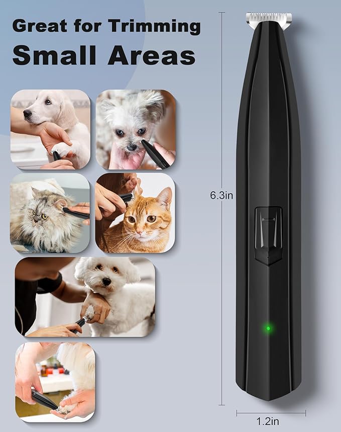 Dog Paw Trimmer for Grooming, Cordless Rechargeable Dog Clippers with Widened Blade, Low Noise Electric Cat Precision Shaver for Small Pet's Hair Around Eyes, Faces, Ears, Paws, Rump(Black)