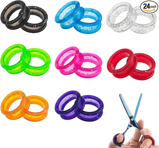 24 PCS Soft Silicone Scissors Finger Rings Dog Grooming Pet Shears Ring Thumb Inserts Finger Protector Ring Scissor Accessories for Barber Dog Hair Cutting Scissors (8 Colors)
