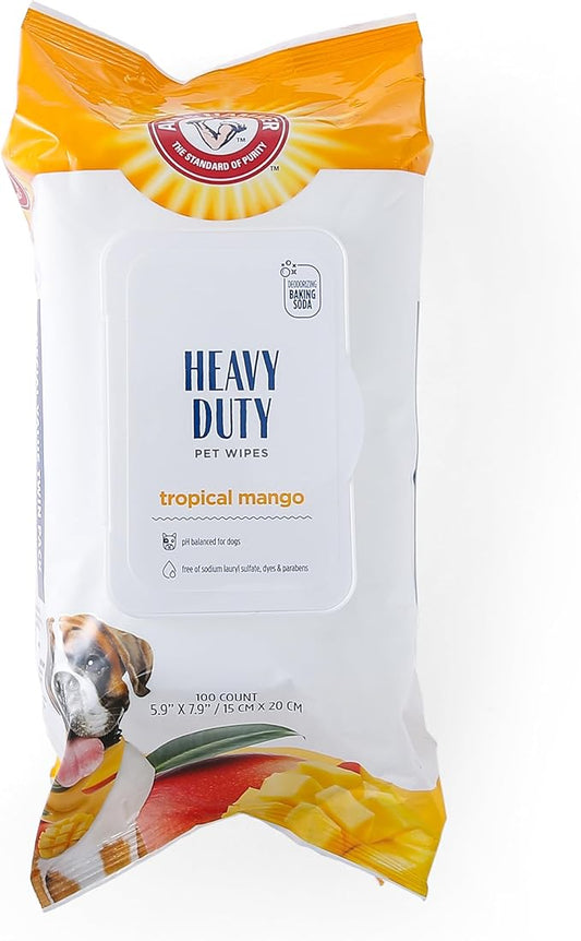 Arm & Hammer for Pets Heavy Duty Multipurpose Bath Wipes for Dogs | All Purpose Dog Wipes Remove Odor & Refresh Skin for Pets | Fruity Mango Scent, Two (2) 100 Count Packs of Pet Wipes