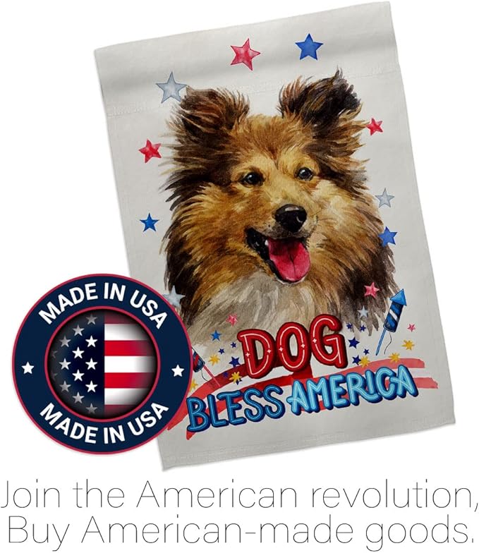 Breeze Decor Patriotic Shetland Sheepdog House Flag Dowel Set Dog Puppy Spoiled Paw Canine Fur Pet Nature Farm Animal Creature Banner Small Garden Yard Gift Double-Sided, Made in USA