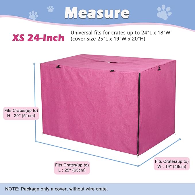 Deblue Heavy-Duty Dog Crate Cover, Privacy Pet Kennel Cover Universal Fits for 24 Inches Wire Cage, Polyester Crate Cover Fit for 1 2 3 Doors Crate (Pink)
