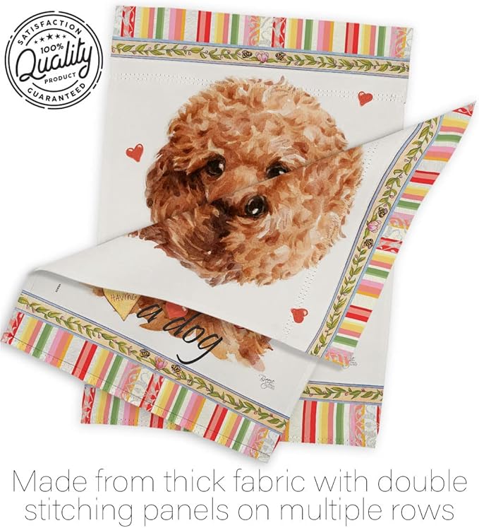 Breeze Decor Miniature Poodle Happiness Garden House Flag-Kit Dog Puppy Spoiled Paw Canine Fur Pet Nature Farm Animal Creature Decoration Banner Small Yard Gift Double-Sided, Made in USA