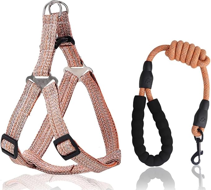 Dog Harness and Leash Set, No Pull Soft Mesh Pet Harness, Adjustable Puppy Vest for Small Medium Large Dogs (Orange, M)