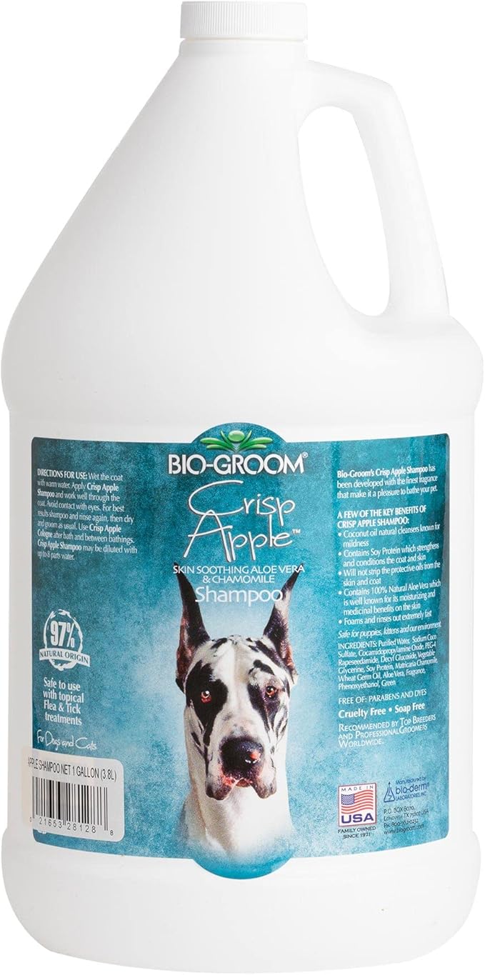 Bio-Groom Crisp Apple Dog Shampoo – Natural Scent Pet Shampoo, Aloe Vera, Chamomile, Cat & Dog Bathing Supplies, Puppy Wash, Cruelty-Free, Made in USA, Quick Rinse Cat Shampoo – 1 Gallon