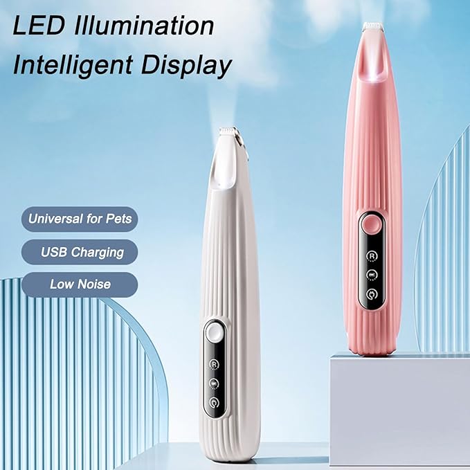 Rechargeable Pet Paw Trimmer with LED Light for Small Dogs - Precision Grooming Tool for Feet, Ears, and Face Hair （White）