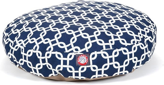 Navy Blue Links Small Round Indoor Outdoor Pet Dog Bed With Removable Washable Cover By Majestic Pet Products