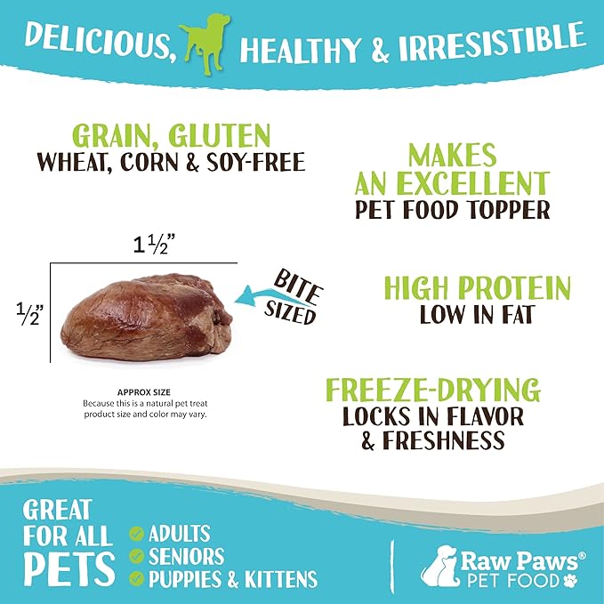 Raw Paws Freeze Dried Chicken Hearts for Dogs, 4-oz, Whole - Made in USA - Freeze Dried Hearts for Dogs - Single Ingredient Freeze Dried Chicken Dog Treats - Freeze Dried Chicken for Dogs