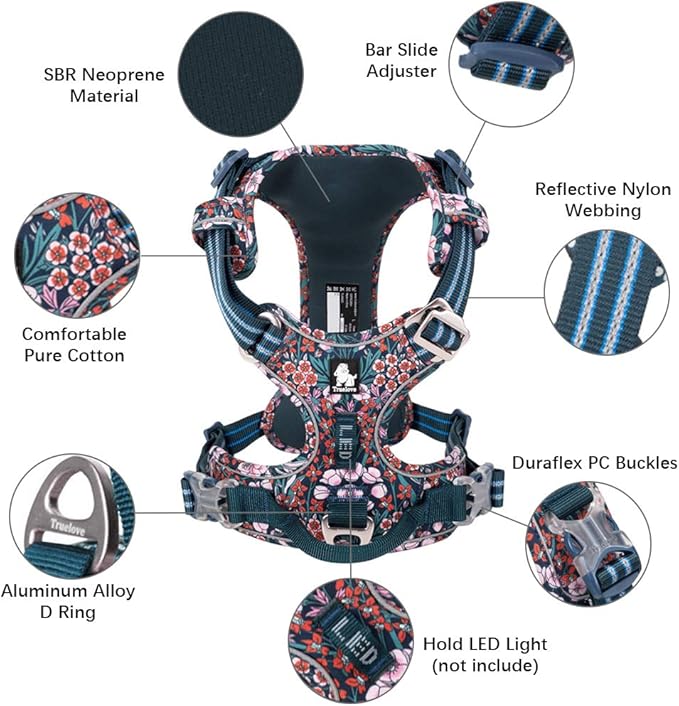 La La Pet® Floral No Pull Dog Harness Reflective Dog Vest Harness with Front & Back 2 Leash Clips and Easy Control Handle for Small Medium Large Dogs 3 Snap Buckles Easy to Put On & Take Off