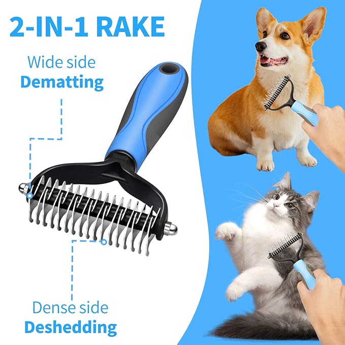 2 in 1 Pet Grooming Comb for Cats and Dogs – Stainless Steel Teeth and TPR Design for Detangling, Deshedding, and Dematting, Ideal for Long and Short Hair Pets