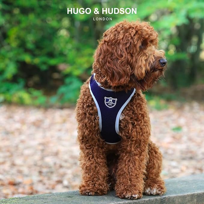 HUGO & HUDSON Dog Harness No-Pull Pet Harness Adjustable Quick Dry Mesh Padded Vest, Navy, L