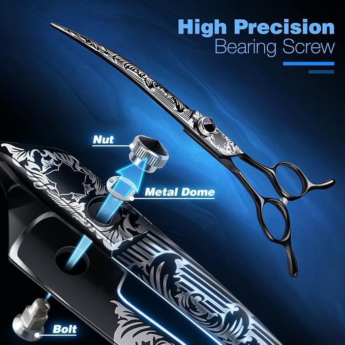 JASON 8 Inch Curved Dog Scissors BlackProfessional Curved Shear with Ergonomic Handle Japanese 440C Stainless Steel Pet Scissor for Dogs, Cats and Other Animals