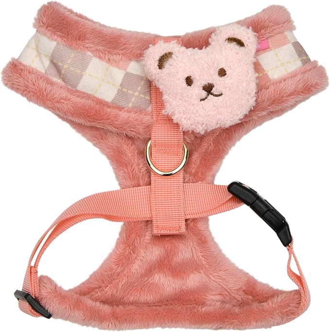 Pinkaholic New York Annika Dog Harness Over-The-Head Warm Winter Argyle Pattern Adjustable Chest for Small Dog, Indian Pink, Large