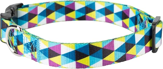 Mile High Life Dog Collar | Cute Puppy Collars | Lightweight Girl Dog Collar | Soft Boy Dog Collars | w Geometric Ocean Wavy Pattern (Blue/White Plaid, Medium)