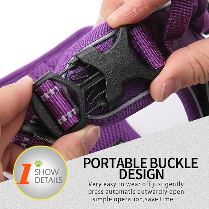 Truelove Soft Front Dog Harness .Reflective No Pull Harness with Handle and 2 Leash Attachments