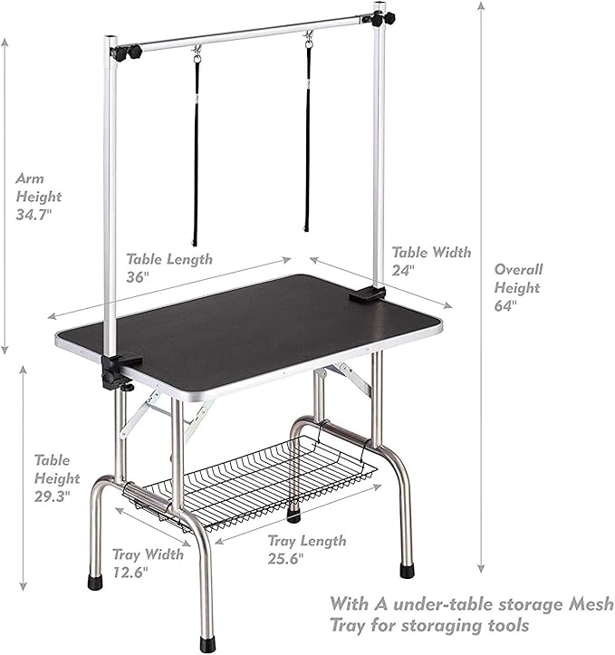 36" Dog Grooming Table, Folding Pet Grooming Table With Arm & Nosse & Mesh Tray For Bathing, Trimming, Drying, Grooming, Maximum Capacity Up To 330 Lbs