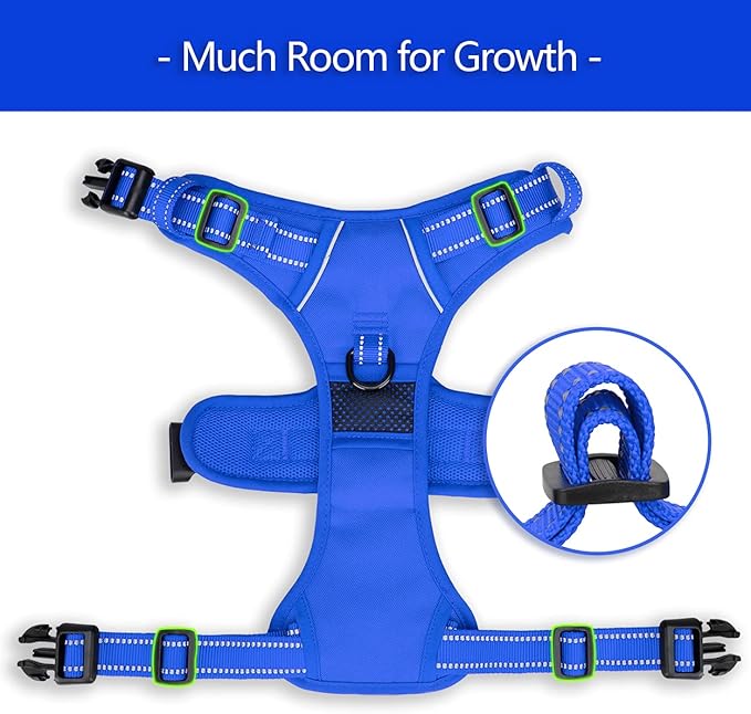 PoyPet No Pull Dog Harness, No Choke Reflective Dog Vest, Adjustable Pet Harnesses with Easy Control Padded Handle for Small Medium Large Dogs(Royal Blue,M)