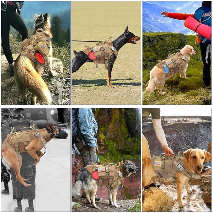 PET ARTIST Tactical Dog Harness for Hiking Training, No Pull Vest Harness for Medium Large Dogs, with Pouches and Patches Coyote Brown, M