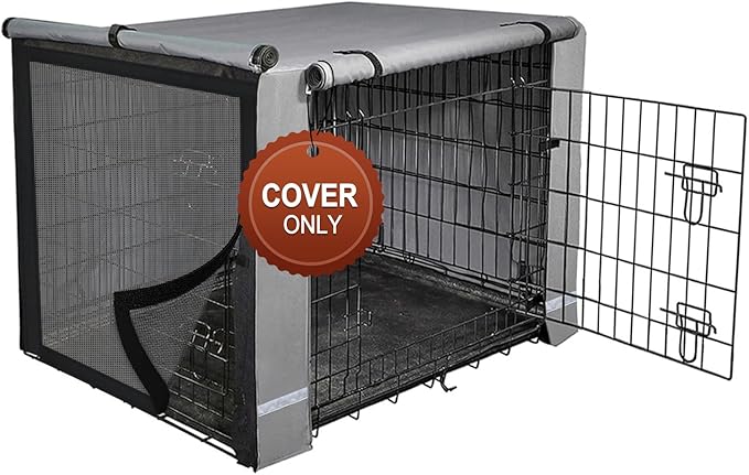 yotache Dog Crate Cover for 42" Large Double Door Cage (not Include), 600D Polyester Privacy Pet Kennel Cover, Machine Wash & Dry, Gray