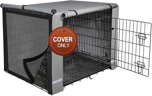 yotache Dog Crate Cover for 42" Large Double Door Cage (not Include), 600D Polyester Privacy Pet Kennel Cover, Machine Wash & Dry, Gray