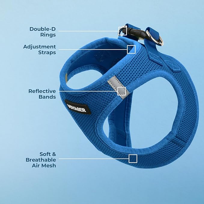 Voyager Step-in Air Dog Harness - All Weather Mesh, Reflective, No Pull Harness for Small, Medium Dogs, Cats - Secure with Hook & Loop Fastener, Buckle, Double D-Rings - Royal Blue, XL