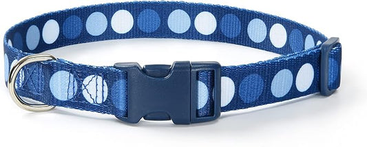 Mile High Life Dog Collar | Cute Puppy Collars | Lightweight Girl Dog Collar | Soft Boy Dog Collars | w Geometric Plaid Wave Line Pattern (Blue Dots, Small)