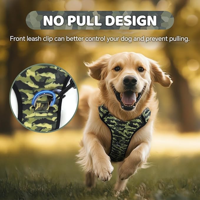 QQPETS No Pull Dog Harness with 2 Leash Clips，Adjustable Soft Padded Dog Vest, Reflective Outdoor Pet Oxford Vest with Easy Control Handle for Small to Large Dogs Walking Training