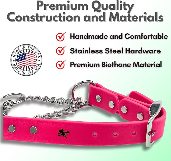 Martingale Collar for Dogs, Biothane, Stainless Steel Hardware, No Pull, Made in The USA, Professional Grade, Small, Pink
