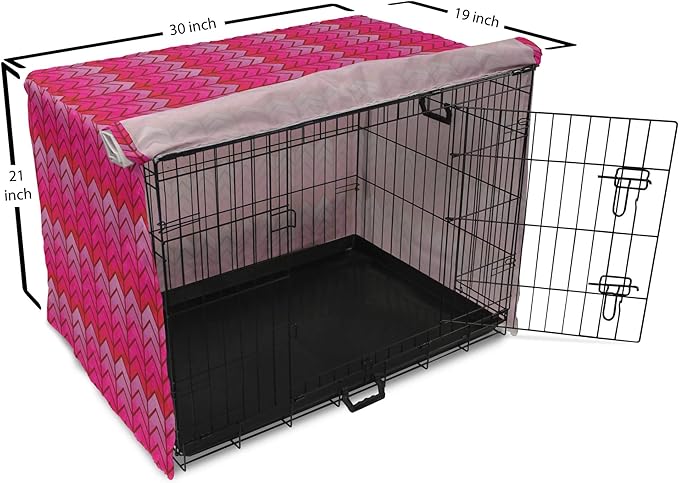Lunarable Chevron Dog Crate Cover, Surreal Chevron Pattern Geometric Vibrant Colored Ornamental Illustration, Easy to Use Pet Kennel Cover for Cats & Medium Dogs, 30 Inch, Magenta Red Violet