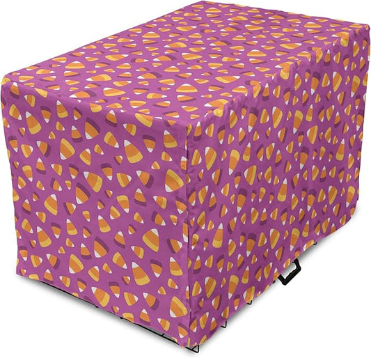 Lunarable Candy Corn Dog Crate Cover, Continuing Interpretation of Triangular Sugary Elements, Easy to Use Pet Kennel Cover for Cats & Medium Dogs, 24 Inch, Fuchsia Apricot